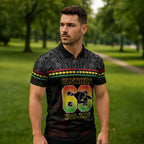 Penrith Panthers Rugby Custom Zipper Polo Shirt 60 Years Anniversary Black Polynesian Aboriginal Art