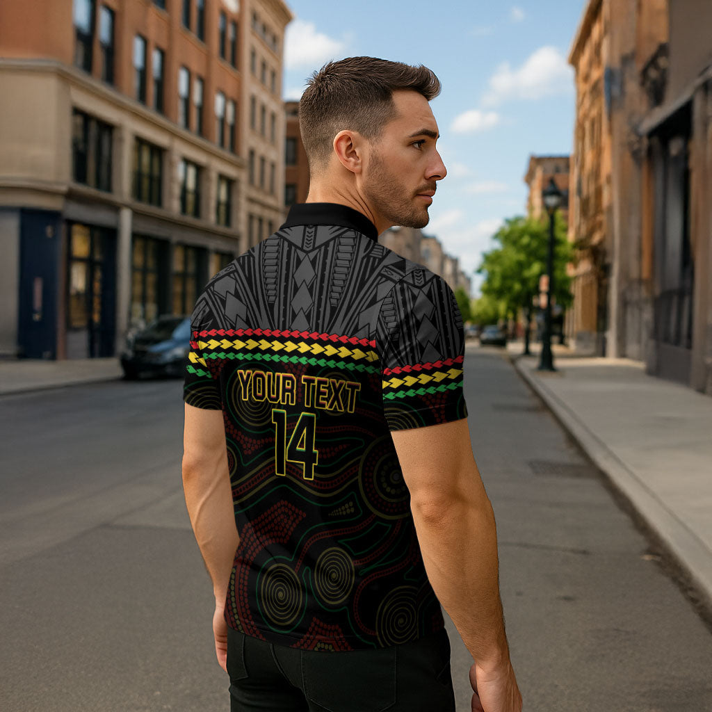 Penrith Panthers Rugby Custom Zipper Polo Shirt 60 Years Anniversary Black Polynesian Aboriginal Art