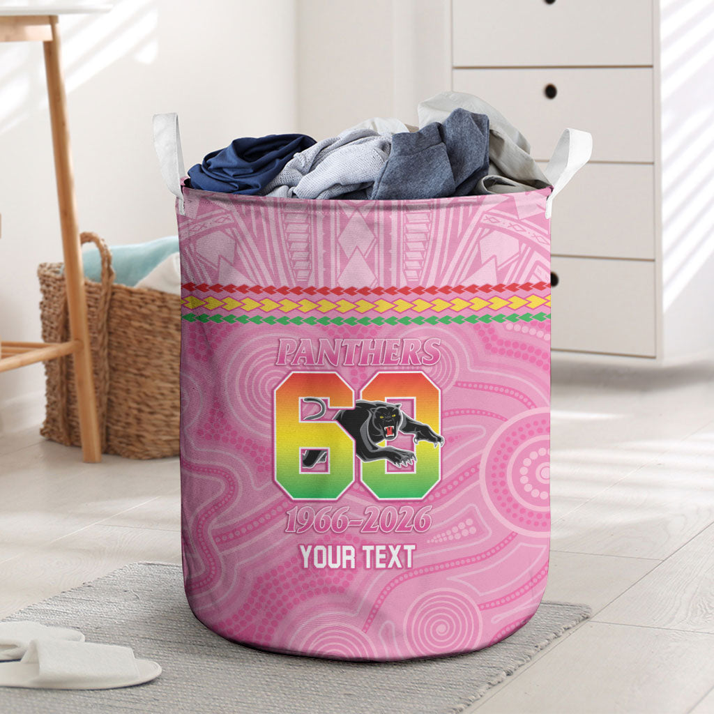 Penrith Panthers Rugby Custom Laundry Basket 60 Years Anniversary Pink Polynesian Aboriginal Art