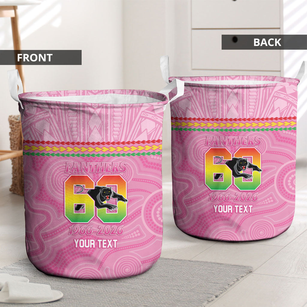 Penrith Panthers Rugby Custom Laundry Basket 60 Years Anniversary Pink Polynesian Aboriginal Art