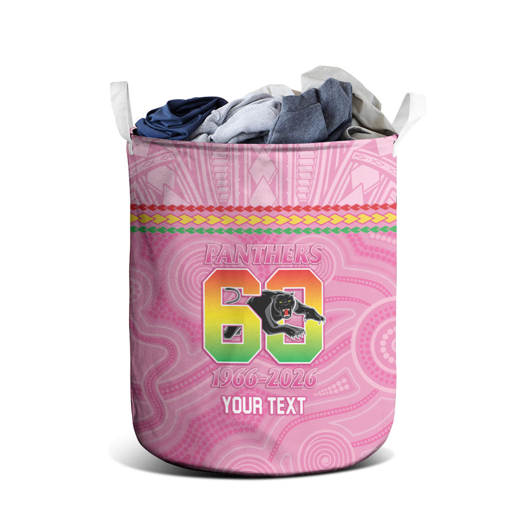 Penrith Panthers Rugby Custom Laundry Basket 60 Years Anniversary Pink Polynesian Aboriginal Art