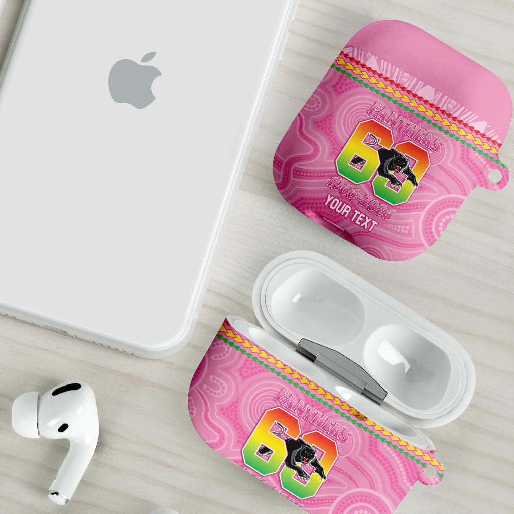 Penrith Panthers Rugby Custom AirPods Case 60 Years Anniversary Pink Polynesian Aboriginal Art