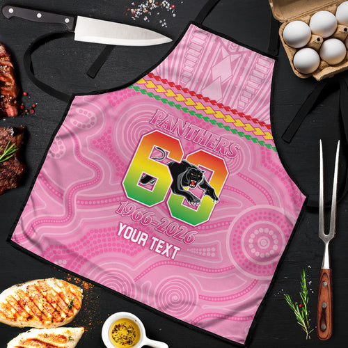 Penrith Panthers Rugby Custom Apron 60 Years Anniversary Pink Polynesian Aboriginal Art