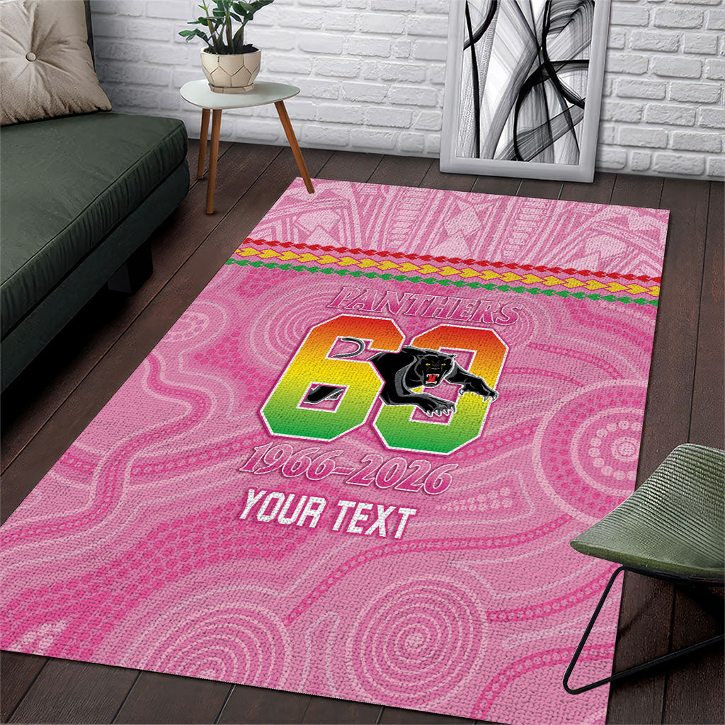 Penrith Panthers Rugby Custom Area Rug 60 Years Anniversary Pink Polynesian Aboriginal Art