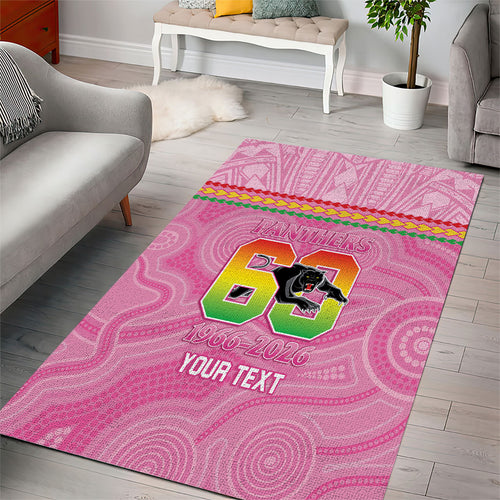 Penrith Panthers Rugby Custom Area Rug 60 Years Anniversary Pink Polynesian Aboriginal Art