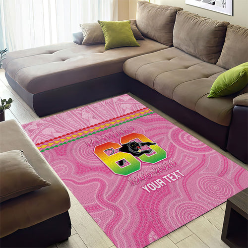 Penrith Panthers Rugby Custom Area Rug 60 Years Anniversary Pink Polynesian Aboriginal Art