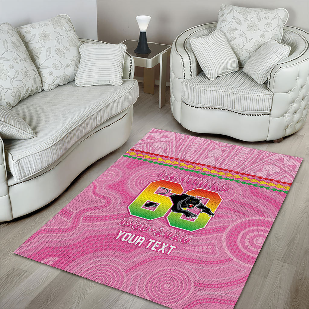Penrith Panthers Rugby Custom Area Rug 60 Years Anniversary Pink Polynesian Aboriginal Art