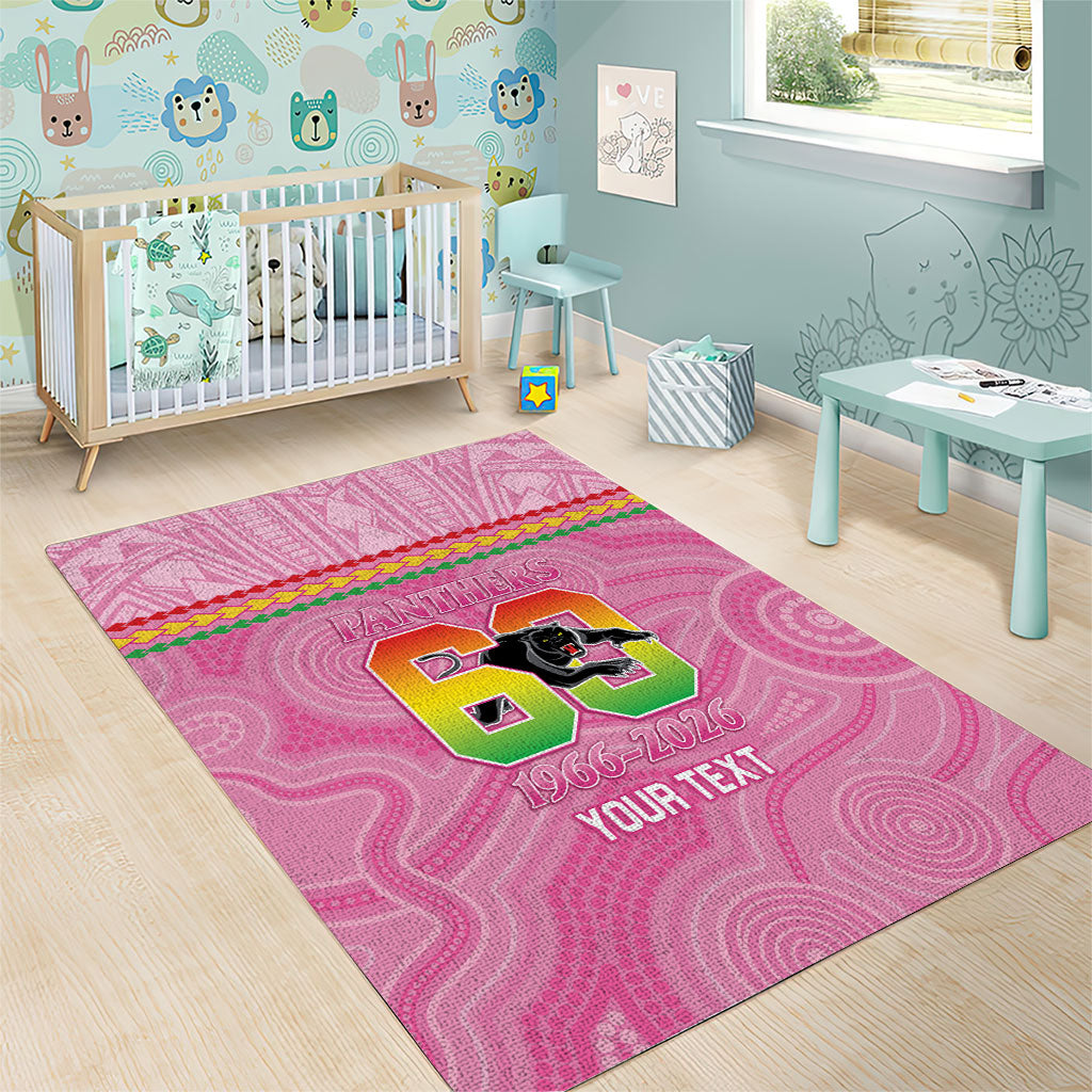 Penrith Panthers Rugby Custom Area Rug 60 Years Anniversary Pink Polynesian Aboriginal Art
