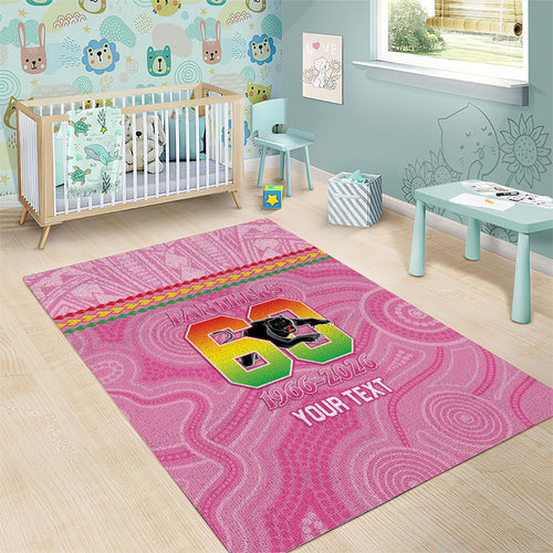 Penrith Panthers Rugby Custom Area Rug 60 Years Anniversary Pink Polynesian Aboriginal Art