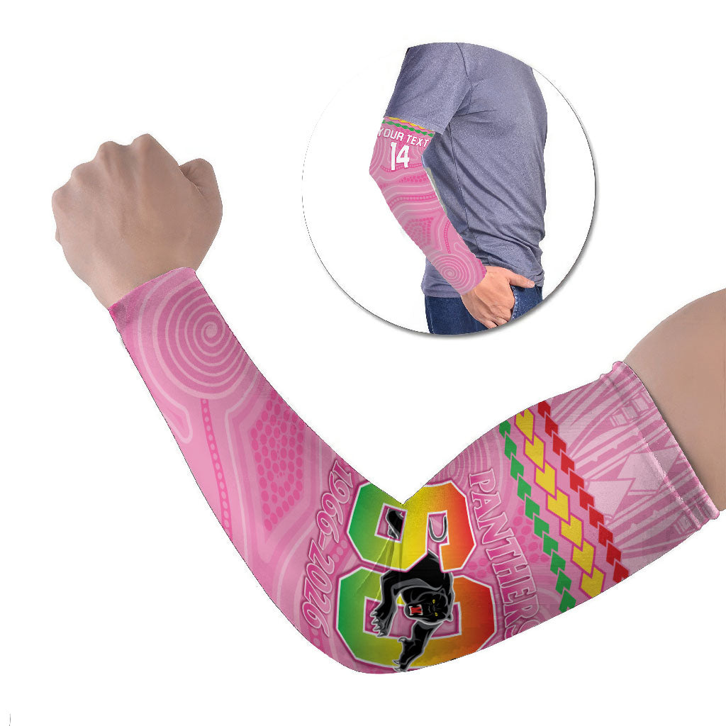 Penrith Panthers Rugby Custom Arm Sleeves 60 Years Anniversary Pink Polynesian Aboriginal Art