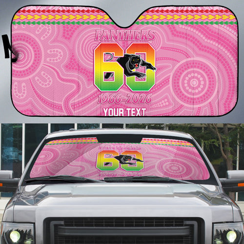 Penrith Panthers Rugby Custom Auto Sun Shade 60 Years Anniversary Pink Polynesian Aboriginal Art