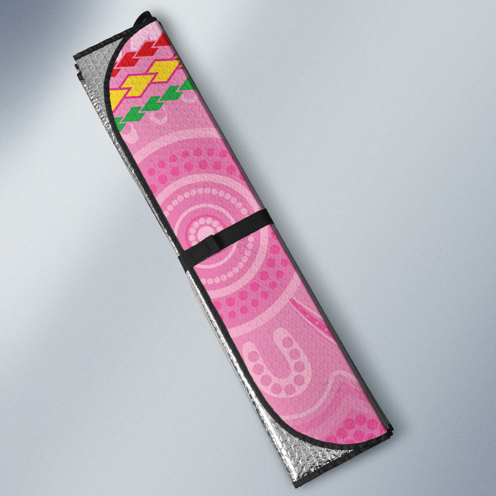 Penrith Panthers Rugby Custom Auto Sun Shade 60 Years Anniversary Pink Polynesian Aboriginal Art