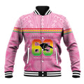 Penrith Panthers Rugby Custom Baseball Jacket 60 Years Anniversary Pink Polynesian Aboriginal Art