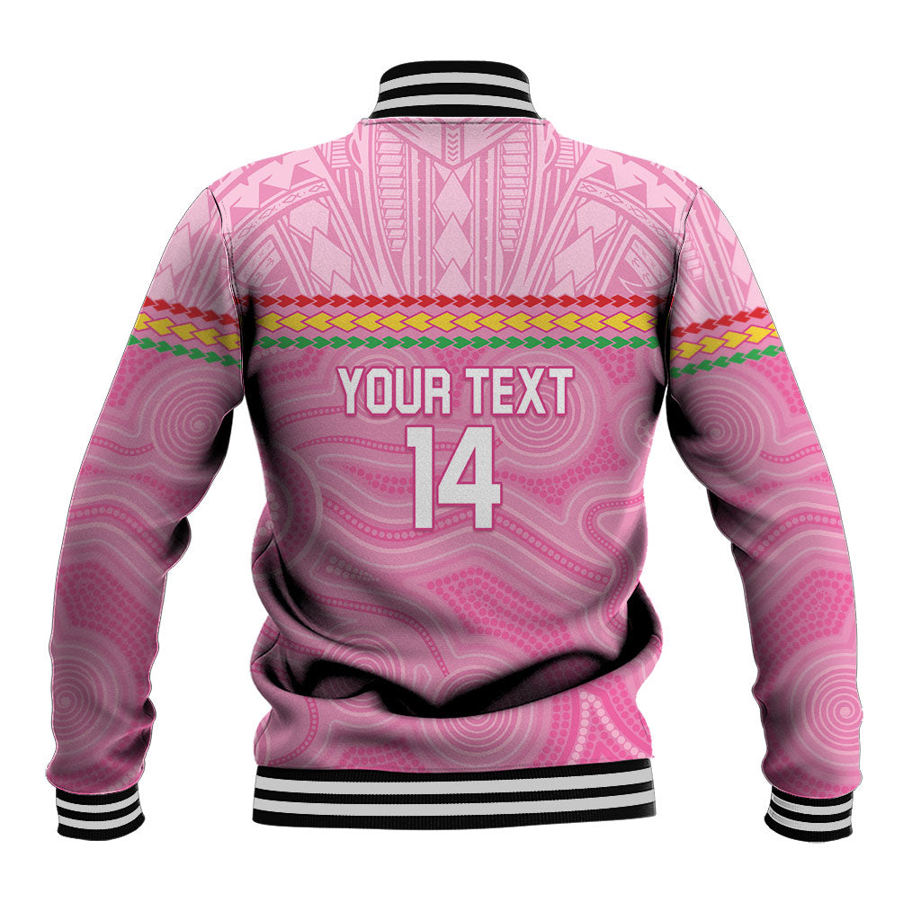 Penrith Panthers Rugby Custom Baseball Jacket 60 Years Anniversary Pink Polynesian Aboriginal Art