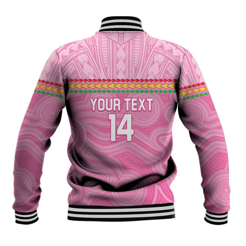 Penrith Panthers Rugby Custom Baseball Jacket 60 Years Anniversary Pink Polynesian Aboriginal Art