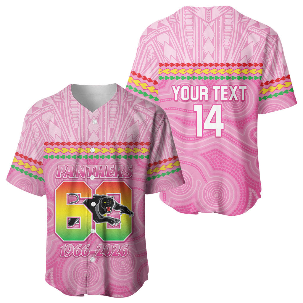 Penrith Panthers Rugby Custom Baseball Jersey 60 Years Anniversary Pink Polynesian Aboriginal Art