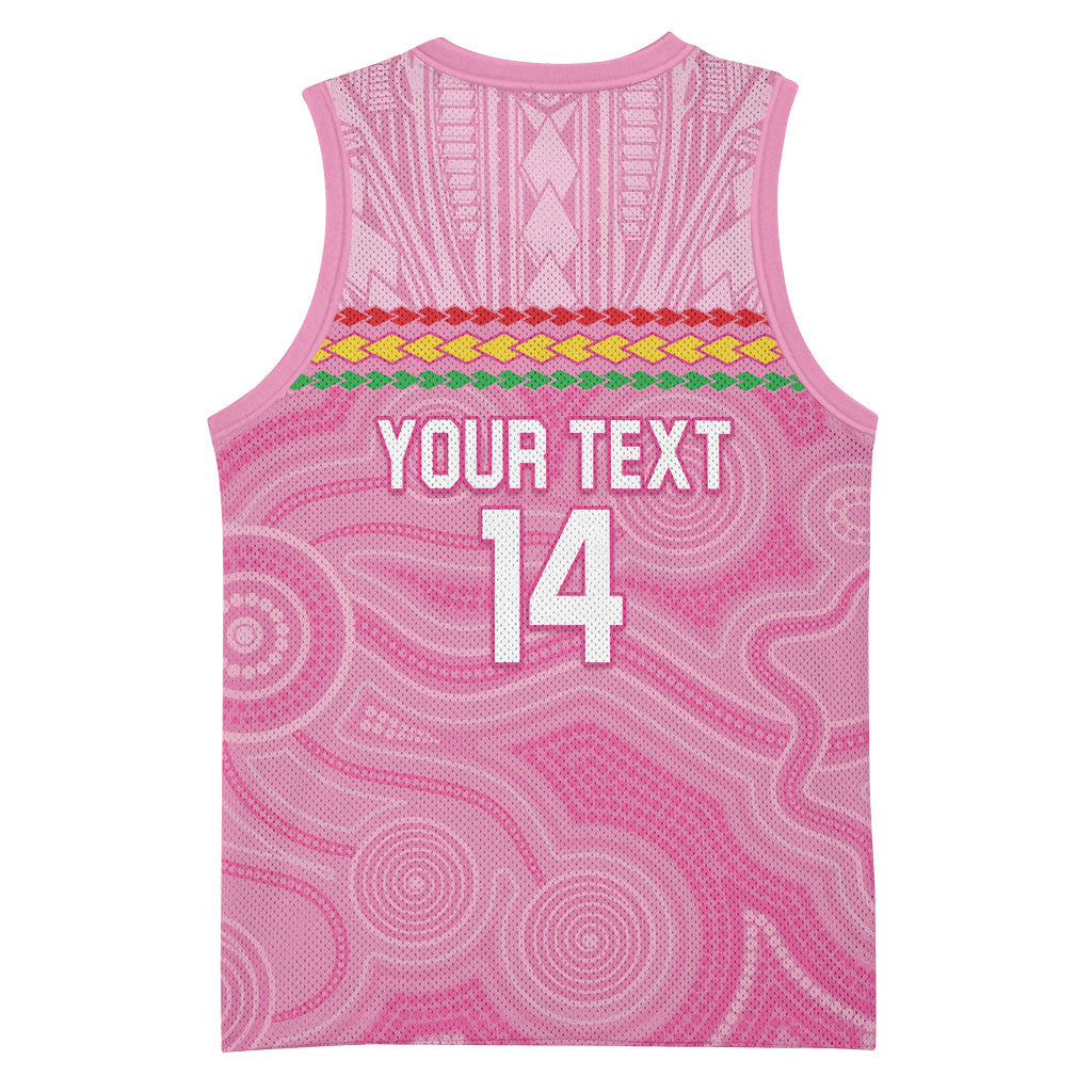 Penrith Panthers Rugby Custom Basketball Jersey 60 Years Anniversary Pink Polynesian Aboriginal Art