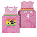 Penrith Panthers Rugby Custom Basketball Jersey 60 Years Anniversary Pink Polynesian Aboriginal Art