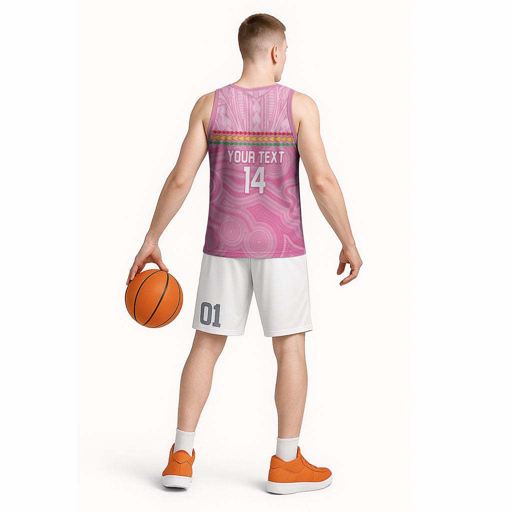 Penrith Panthers Rugby Custom Basketball Jersey 60 Years Anniversary Pink Polynesian Aboriginal Art