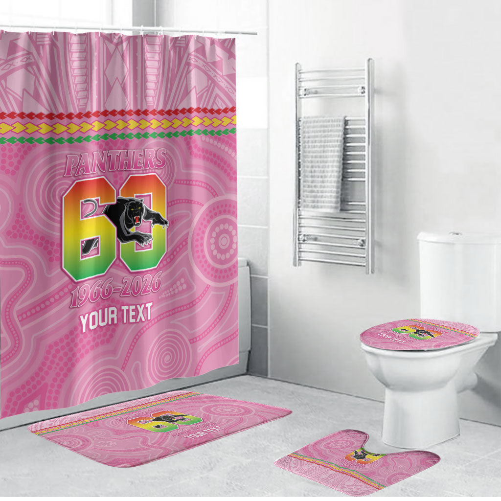 Penrith Panthers Rugby Custom Bathroom Set 60 Years Anniversary Pink Polynesian Aboriginal Art
