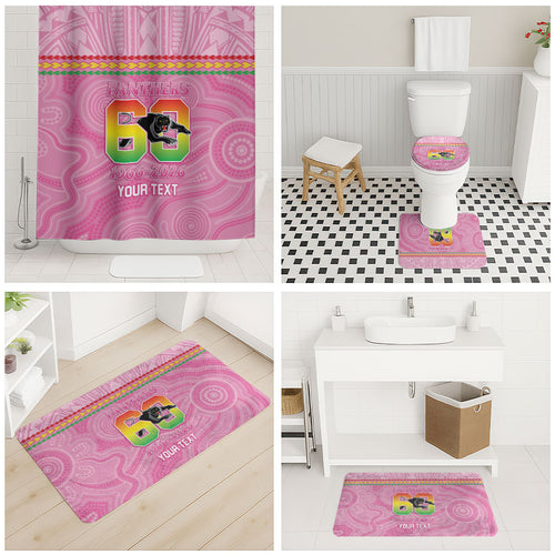 Penrith Panthers Rugby Custom Bathroom Set 60 Years Anniversary Pink Polynesian Aboriginal Art