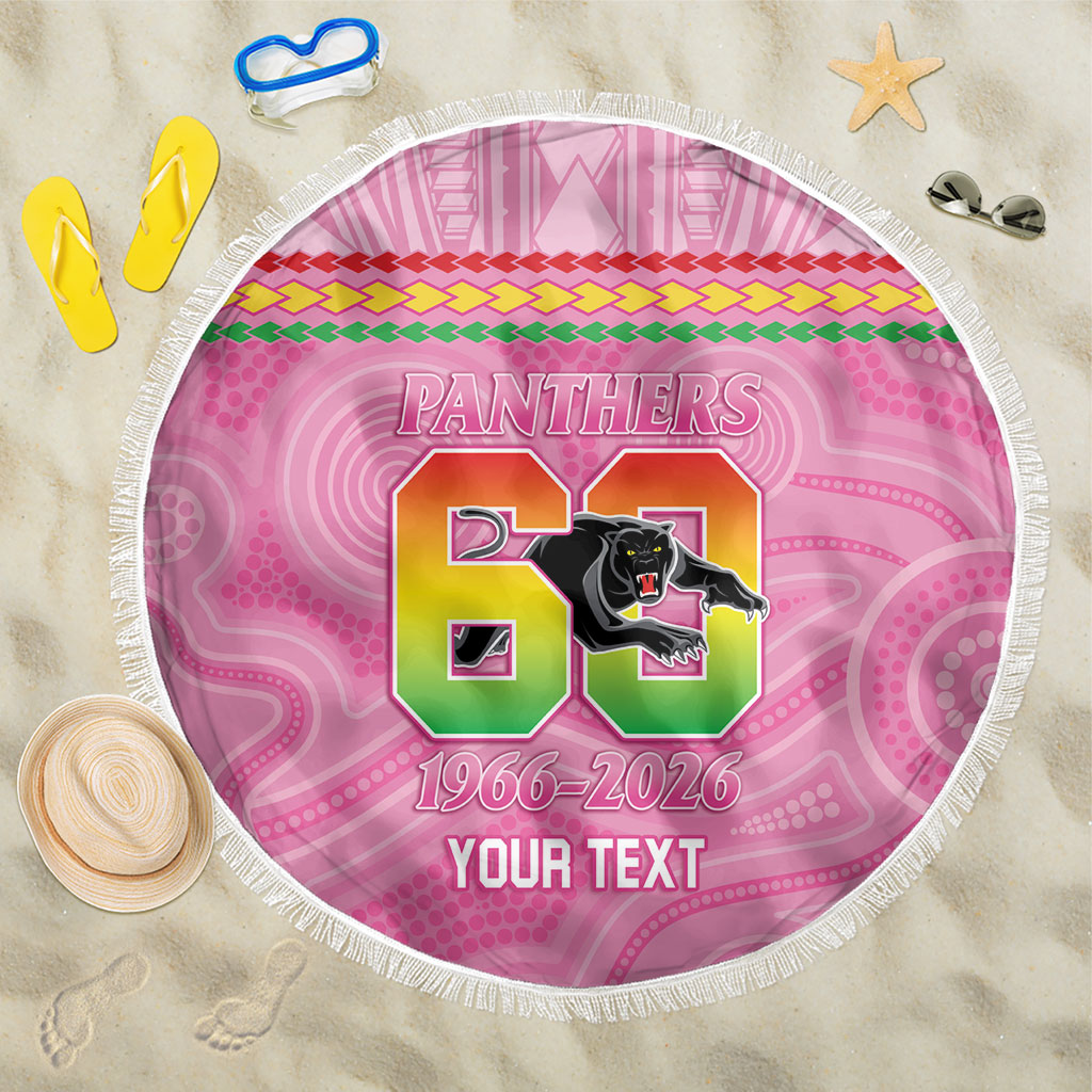 Penrith Panthers Rugby Custom Beach Blanket 60 Years Anniversary Pink Polynesian Aboriginal Art