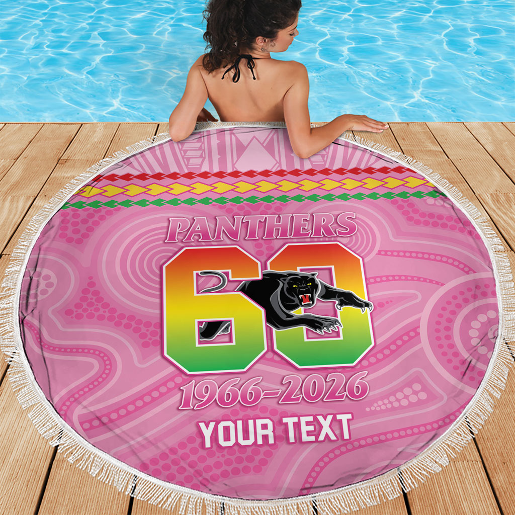Penrith Panthers Rugby Custom Beach Blanket 60 Years Anniversary Pink Polynesian Aboriginal Art