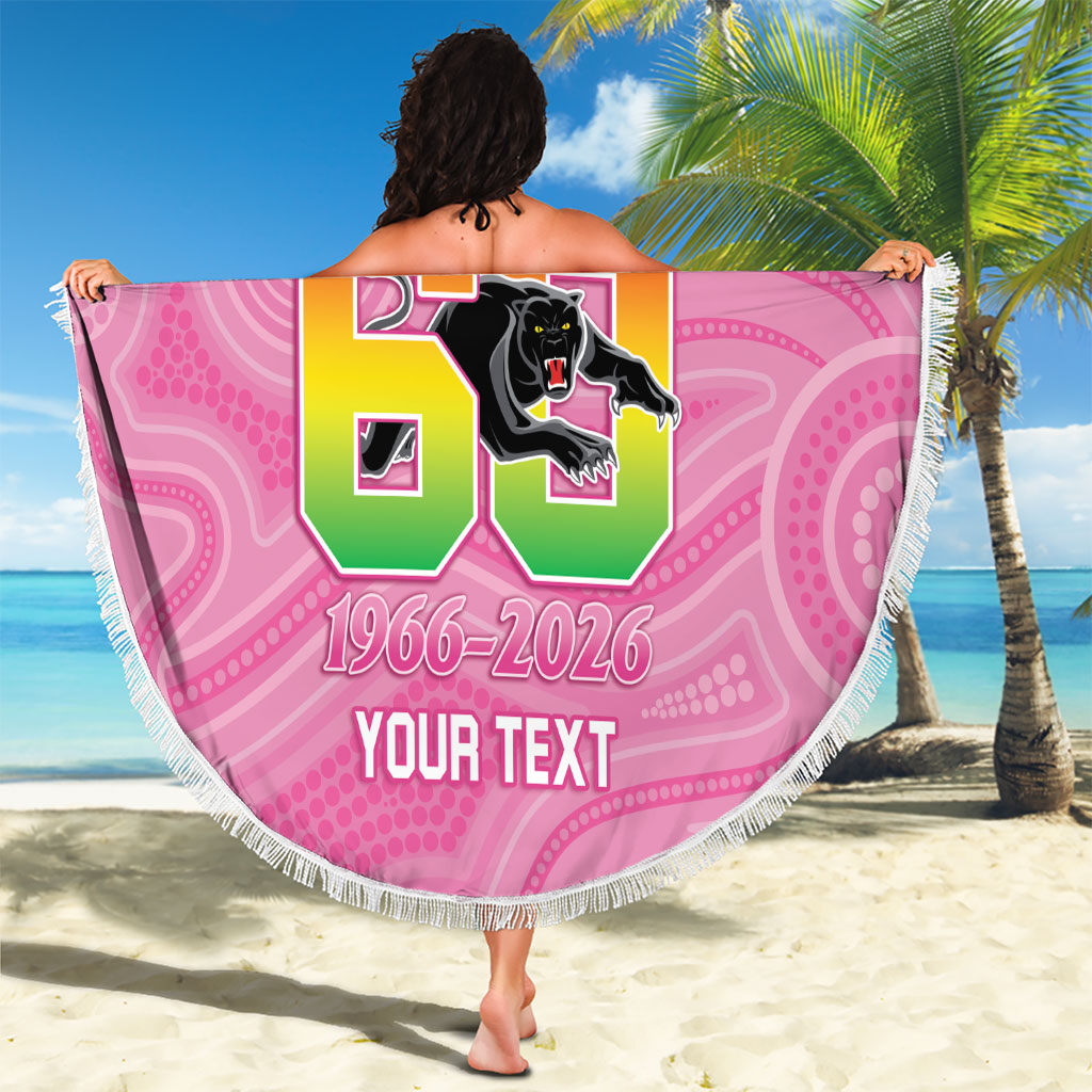 Penrith Panthers Rugby Custom Beach Blanket 60 Years Anniversary Pink Polynesian Aboriginal Art