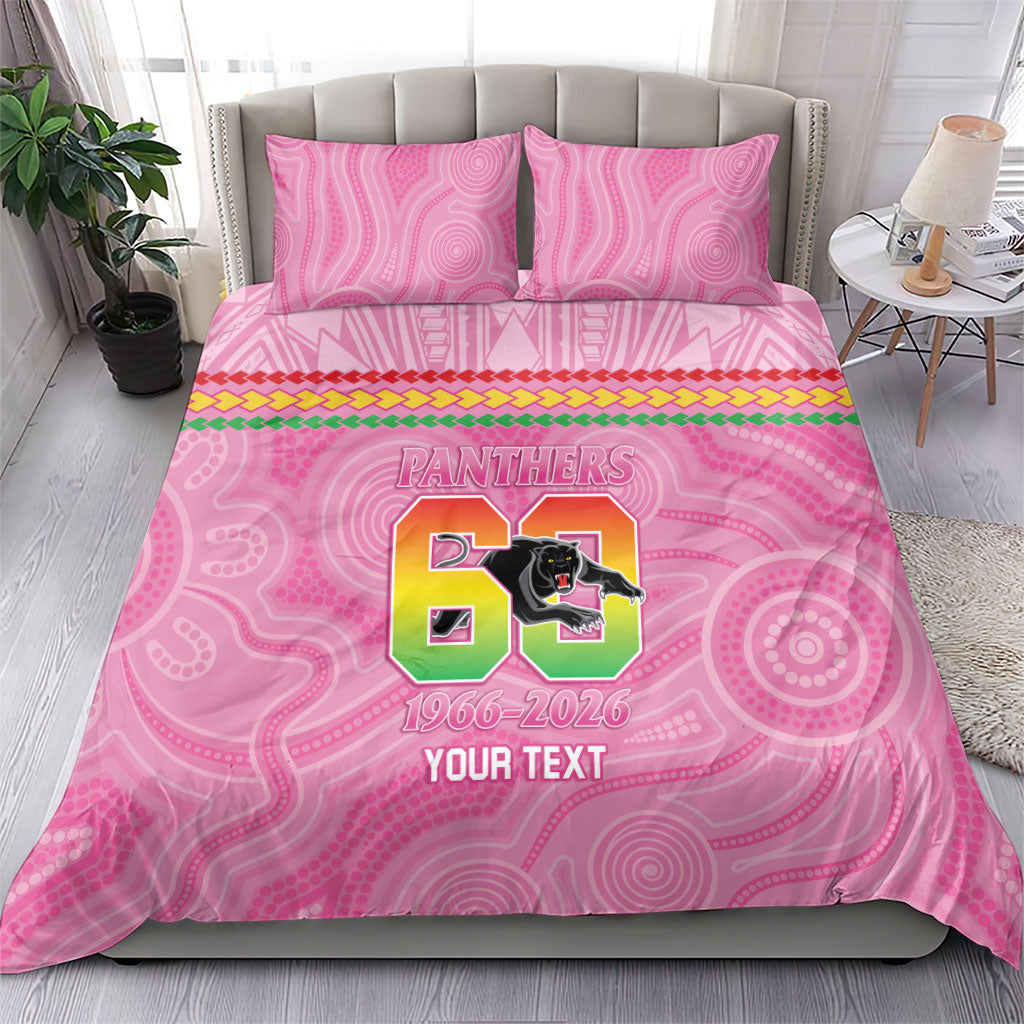 Penrith Panthers Rugby Custom Bedding Set 60 Years Anniversary Pink Polynesian Aboriginal Art