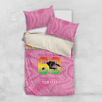Penrith Panthers Rugby Custom Bedding Set 60 Years Anniversary Pink Polynesian Aboriginal Art