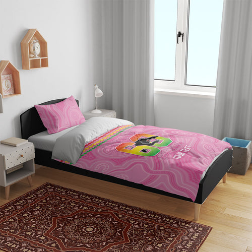 Penrith Panthers Rugby Custom Bedding Set 60 Years Anniversary Pink Polynesian Aboriginal Art