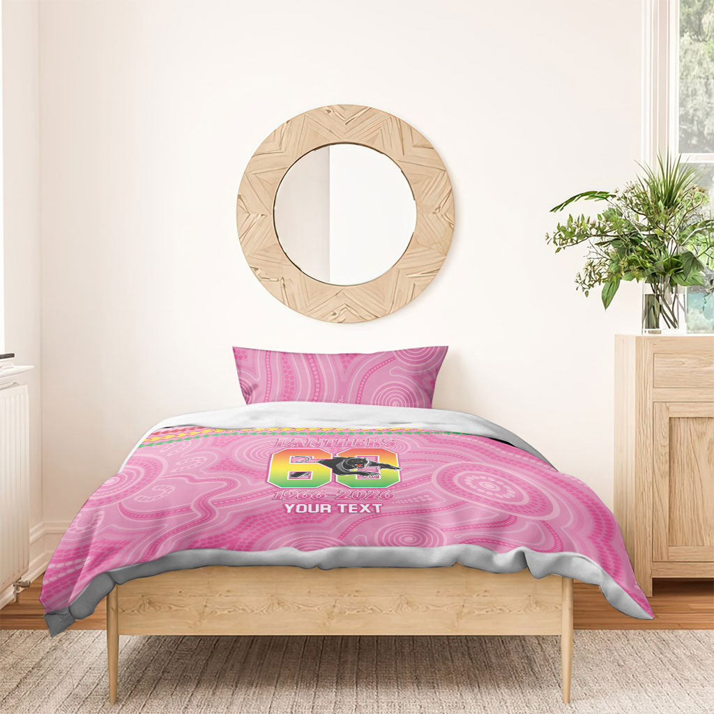 Penrith Panthers Rugby Custom Bedding Set 60 Years Anniversary Pink Polynesian Aboriginal Art
