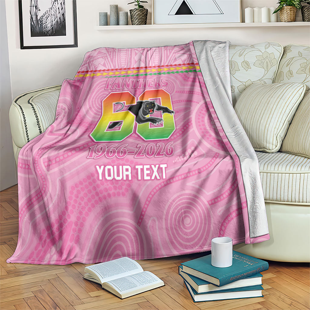Penrith Panthers Rugby Custom Blanket 60 Years Anniversary Pink Polynesian Aboriginal Art