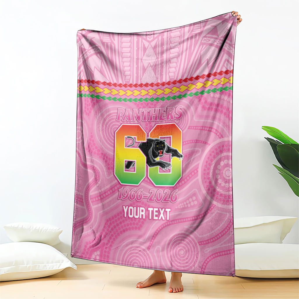 Penrith Panthers Rugby Custom Blanket 60 Years Anniversary Pink Polynesian Aboriginal Art