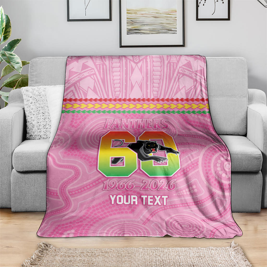 Penrith Panthers Rugby Custom Blanket 60 Years Anniversary Pink Polynesian Aboriginal Art