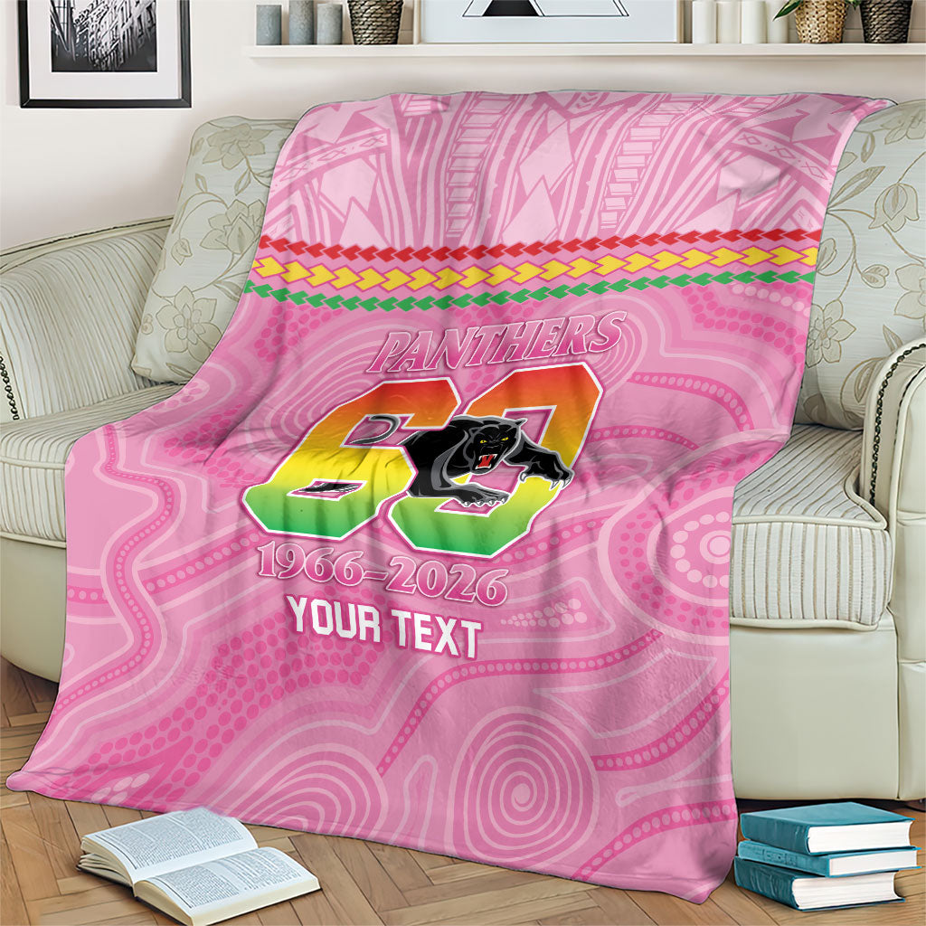 Penrith Panthers Rugby Custom Blanket 60 Years Anniversary Pink Polynesian Aboriginal Art