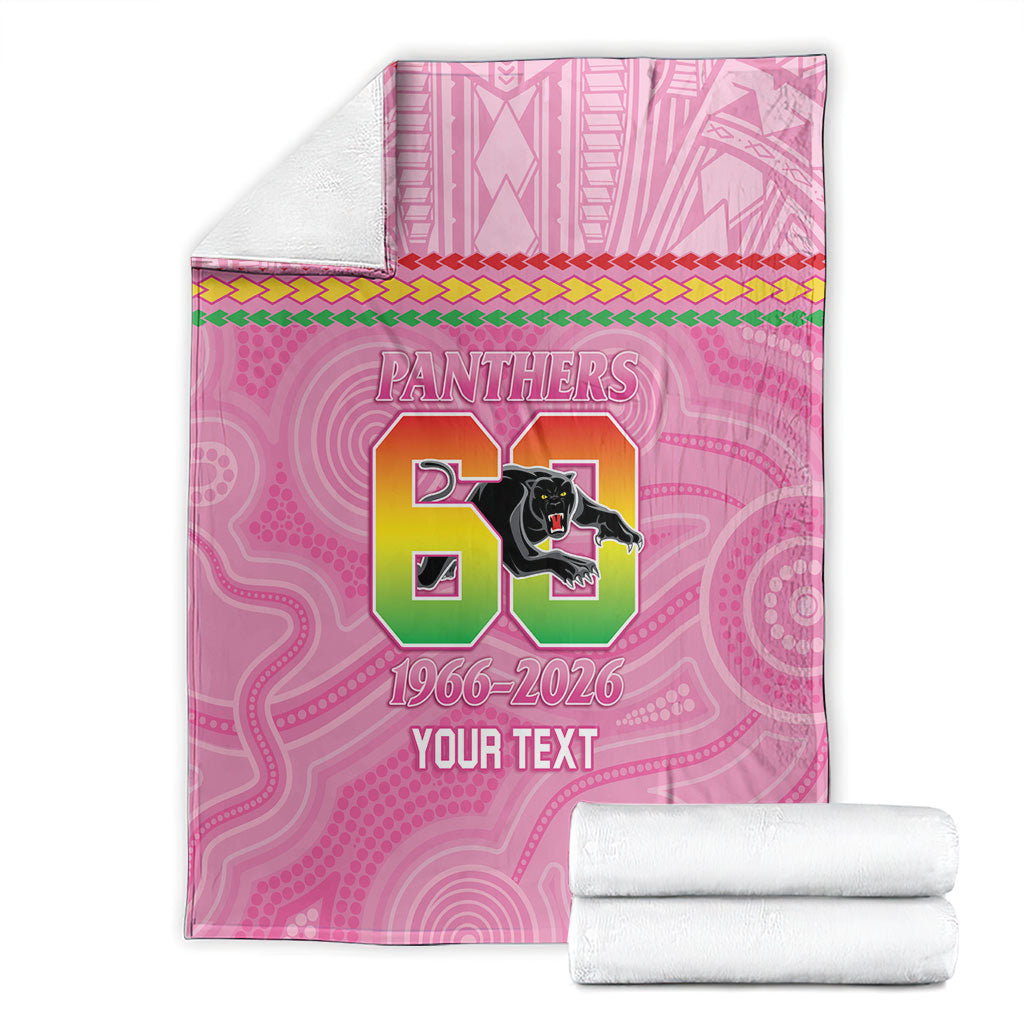 Penrith Panthers Rugby Custom Blanket 60 Years Anniversary Pink Polynesian Aboriginal Art