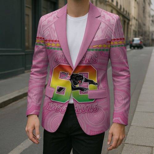 Penrith Panthers Rugby Custom Blazer 60 Years Anniversary Pink Polynesian Aboriginal Art