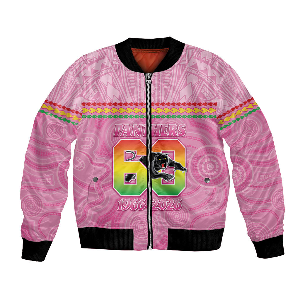 Penrith Panthers Rugby Custom Bomber Jacket 60 Years Anniversary Pink Polynesian Aboriginal Art