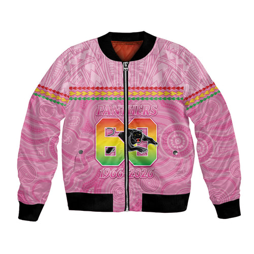 Penrith Panthers Rugby Custom Bomber Jacket 60 Years Anniversary Pink Polynesian Aboriginal Art