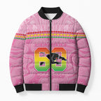 Penrith Panthers Rugby Custom Bomber Puffer Jacket 60 Years Anniversary Pink Polynesian Aboriginal Art