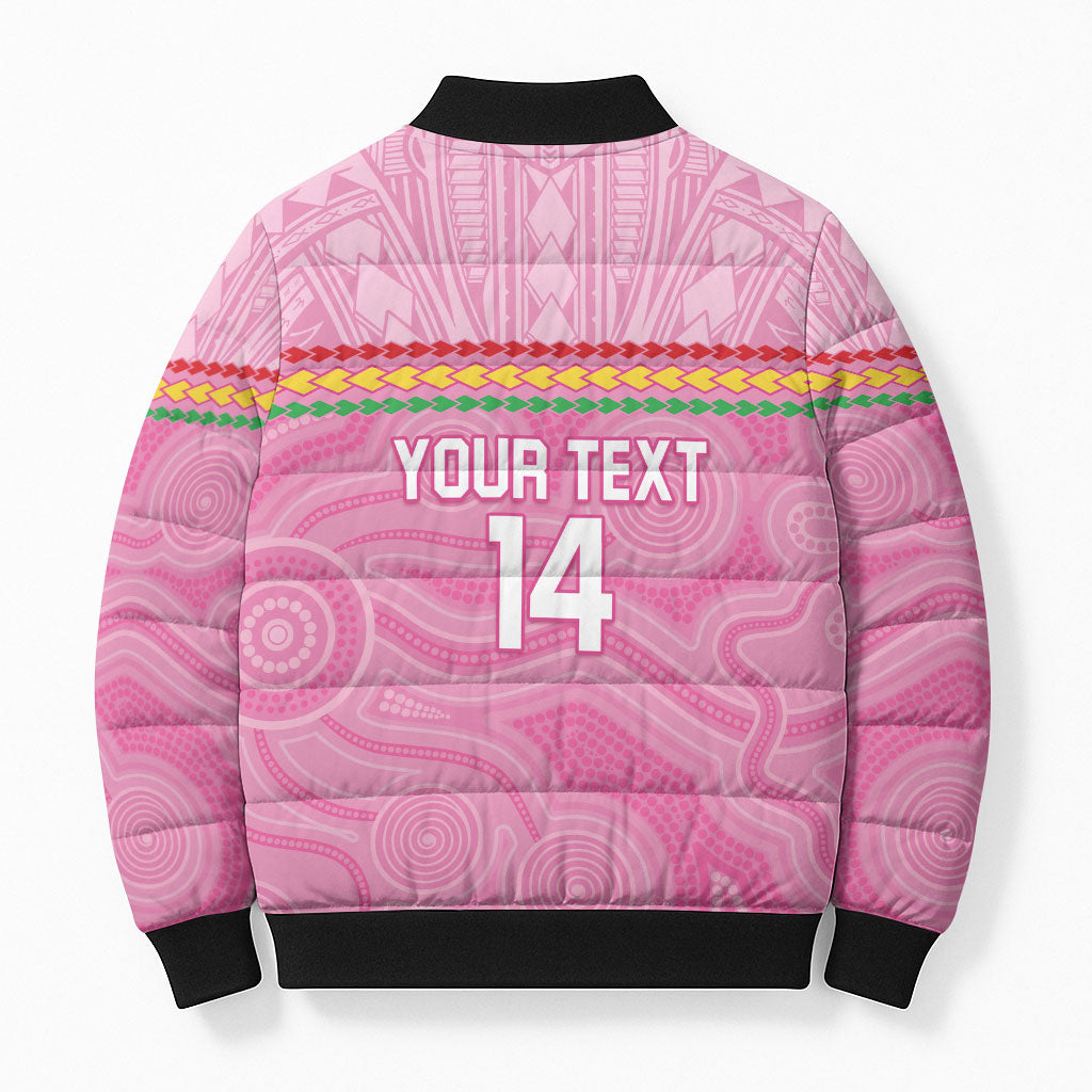Penrith Panthers Rugby Custom Bomber Puffer Jacket 60 Years Anniversary Pink Polynesian Aboriginal Art