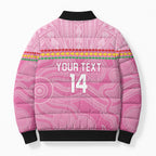 Penrith Panthers Rugby Custom Bomber Puffer Jacket 60 Years Anniversary Pink Polynesian Aboriginal Art