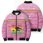 Penrith Panthers Rugby Custom Bomber Puffer Jacket 60 Years Anniversary Pink Polynesian Aboriginal Art