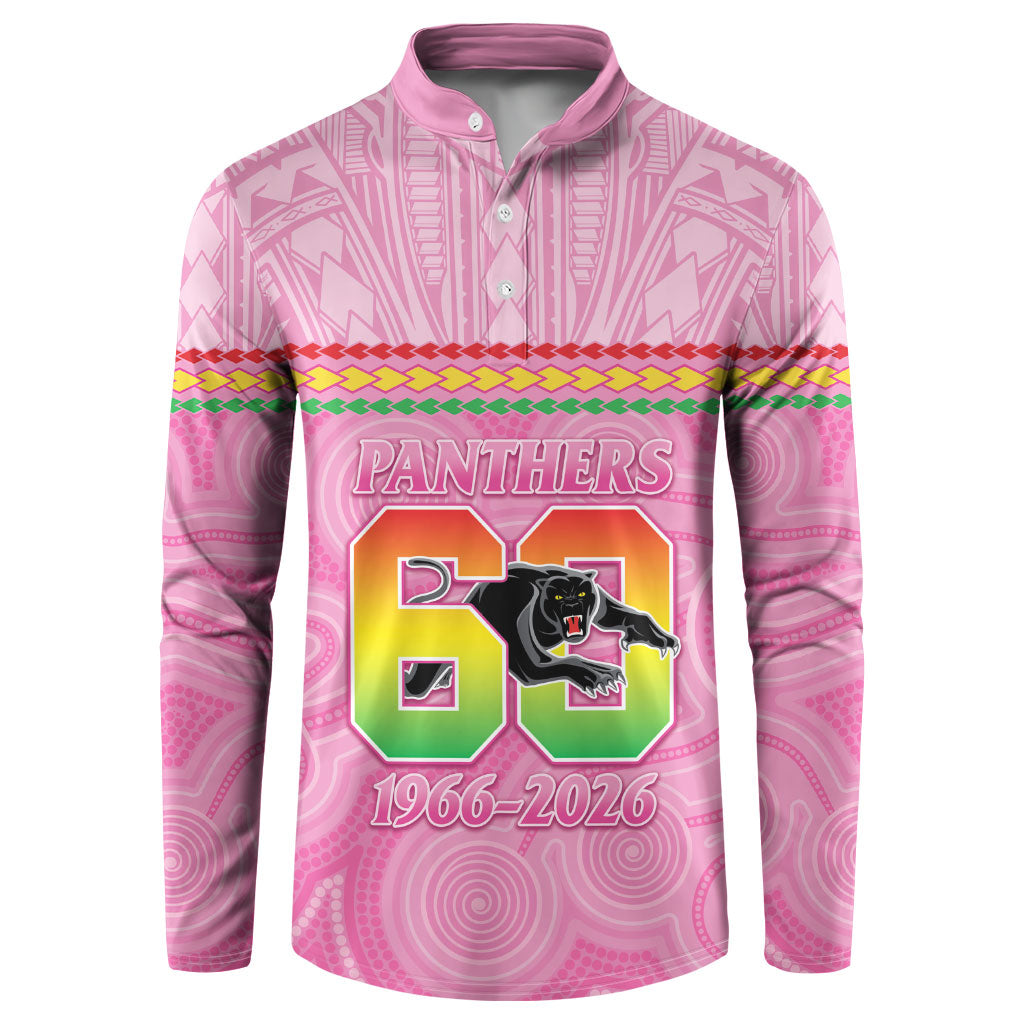 Penrith Panthers Rugby Custom Button Sweatshirt 60 Years Anniversary Pink Polynesian Aboriginal Art