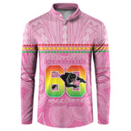 Penrith Panthers Rugby Custom Button Sweatshirt 60 Years Anniversary Pink Polynesian Aboriginal Art