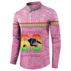 Penrith Panthers Rugby Custom Button Sweatshirt 60 Years Anniversary Pink Polynesian Aboriginal Art