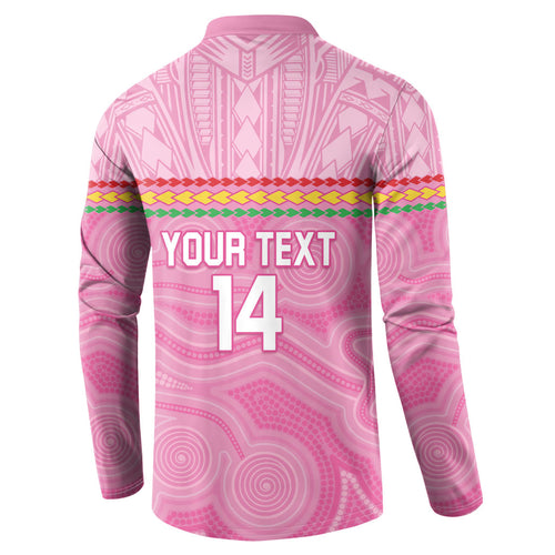 Penrith Panthers Rugby Custom Button Sweatshirt 60 Years Anniversary Pink Polynesian Aboriginal Art