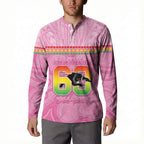 Penrith Panthers Rugby Custom Button Sweatshirt 60 Years Anniversary Pink Polynesian Aboriginal Art