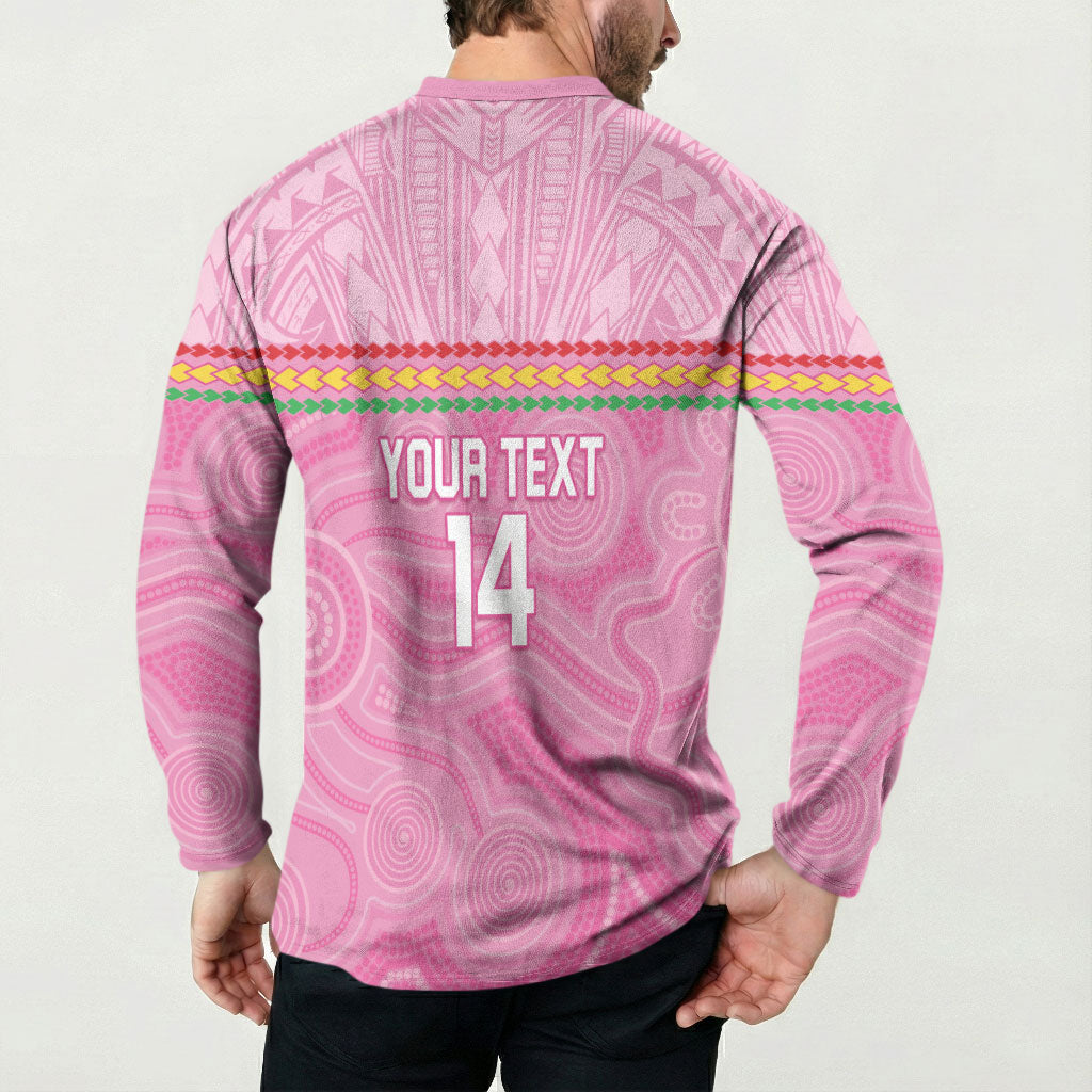 Penrith Panthers Rugby Custom Button Sweatshirt 60 Years Anniversary Pink Polynesian Aboriginal Art